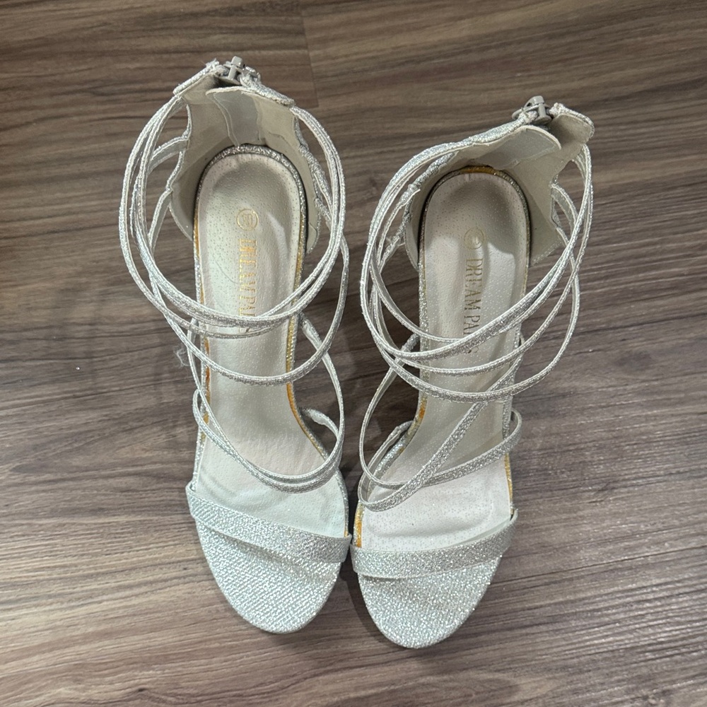 Dream Pairs Sparkling Silver Ankle Strap Heels